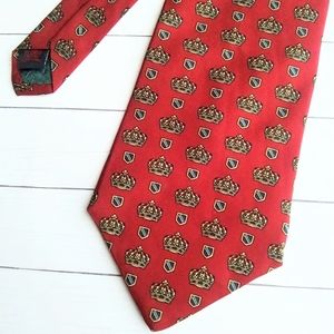 VINTAGE 90s TOMMY HILFIGER CROWN SHIELD CREST PRINT ITALIAN SILK TIE PREPPY